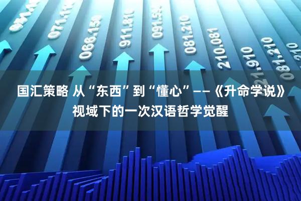 国汇策略 从“东西”到“懂心”——《升命学说》视域下的一次汉语哲学觉醒
